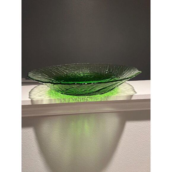 Stunning Vintage Green Glass Leaf Bowl, Pertti Santalahti Style -  Large 15.5" - Picture 2 of 6
